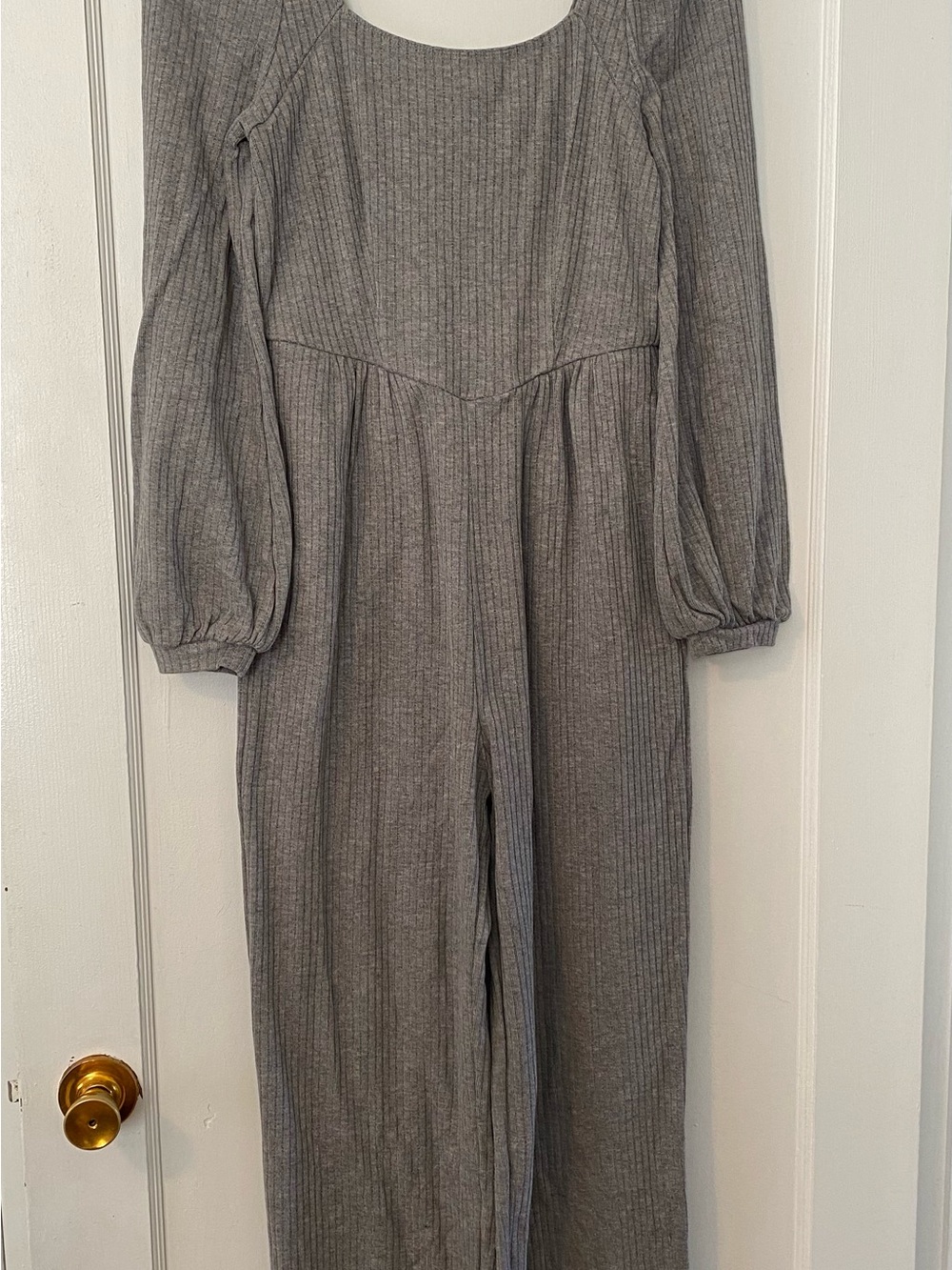 HALARA Gray Ribbed Long Sleeve Jumpsuit